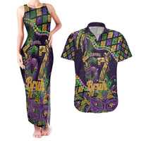 Six Seven Mardi Gras Couples Matching Tank Maxi Dress and Hawaiian Shirt 67 Carnival Mask Beads - Wonder Print Shop