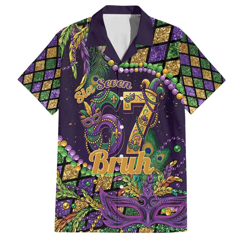 Six Seven Mardi Gras Family Matching Long Sleeve Bodycon Dress and Hawaiian Shirt 67 Carnival Mask Beads - Wonder Print Shop