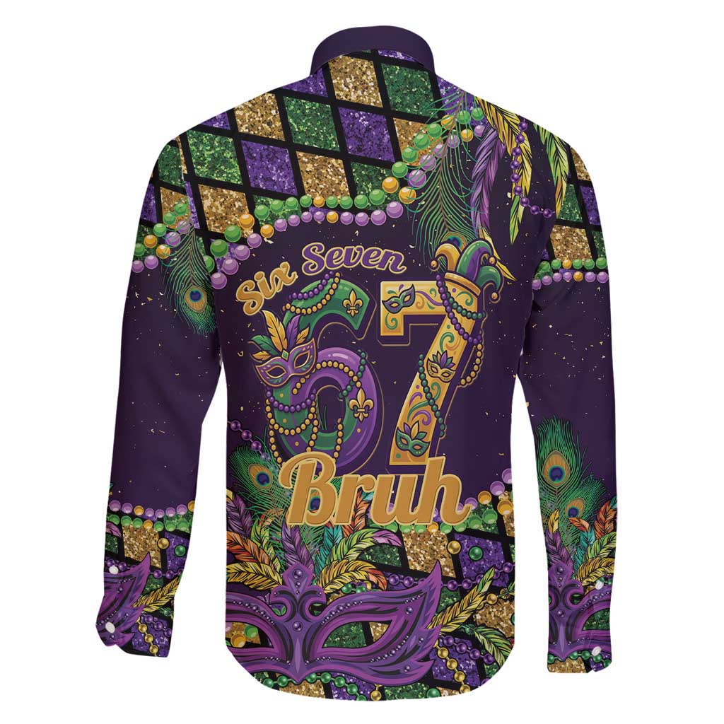 Six Seven Mardi Gras Family Matching Long Sleeve Bodycon Dress and Hawaiian Shirt 67 Carnival Mask Beads - Wonder Print Shop