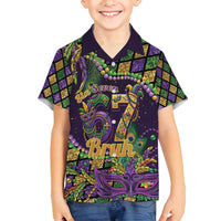 Six Seven Mardi Gras Family Matching Long Sleeve Bodycon Dress and Hawaiian Shirt 67 Carnival Mask Beads - Wonder Print Shop