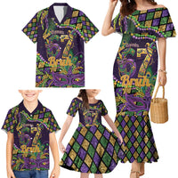 Six Seven Mardi Gras Family Matching Mermaid Dress and Hawaiian Shirt 67 Carnival Mask Beads - Wonder Print Shop