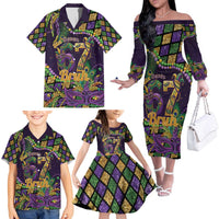 Six Seven Mardi Gras Family Matching Off The Shoulder Long Sleeve Dress and Hawaiian Shirt 67 Carnival Mask Beads - Wonder Print Shop