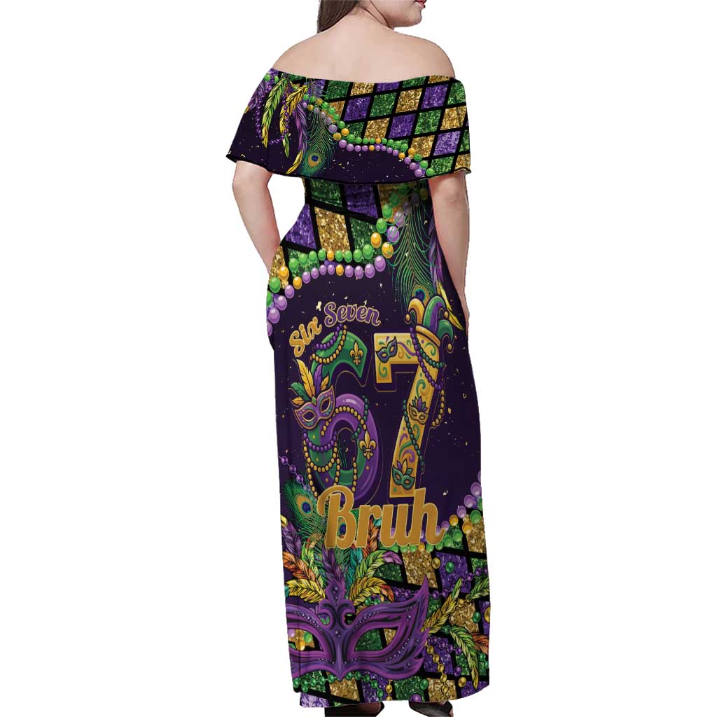 Six Seven Mardi Gras Family Matching Off Shoulder Maxi Dress and Hawaiian Shirt 67 Carnival Mask Beads - Wonder Print Shop
