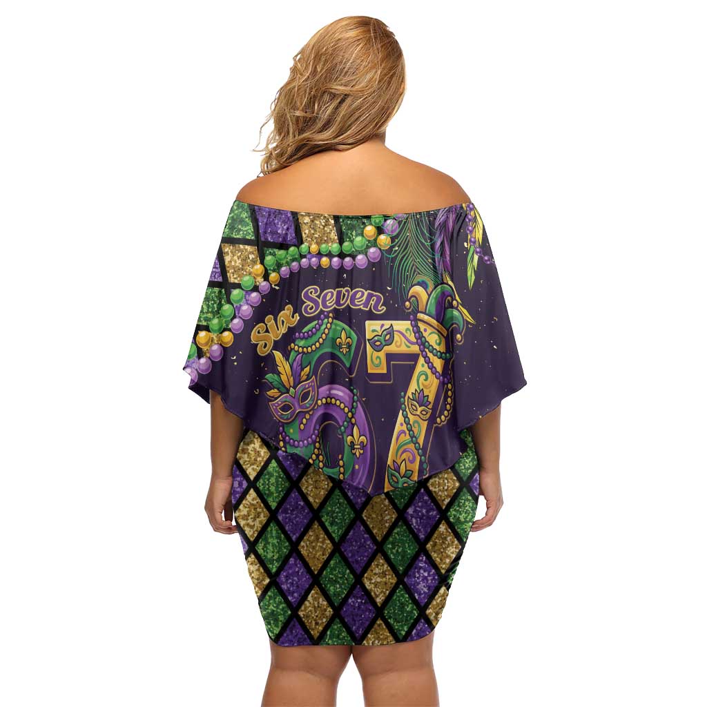 Six Seven Mardi Gras Family Matching Off Shoulder Short Dress and Hawaiian Shirt 67 Carnival Mask Beads - Wonder Print Shop