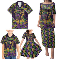 Six Seven Mardi Gras Family Matching Puletasi and Hawaiian Shirt 67 Carnival Mask Beads - Wonder Print Shop