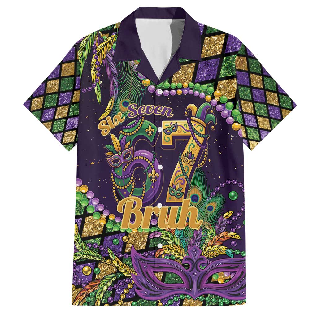 Six Seven Mardi Gras Family Matching Short Sleeve Bodycon Dress and Hawaiian Shirt 67 Carnival Mask Beads - Wonder Print Shop