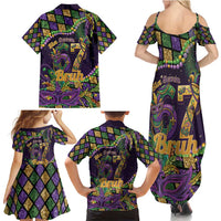 Six Seven Mardi Gras Family Matching Summer Maxi Dress and Hawaiian Shirt 67 Carnival Mask Beads - Wonder Print Shop
