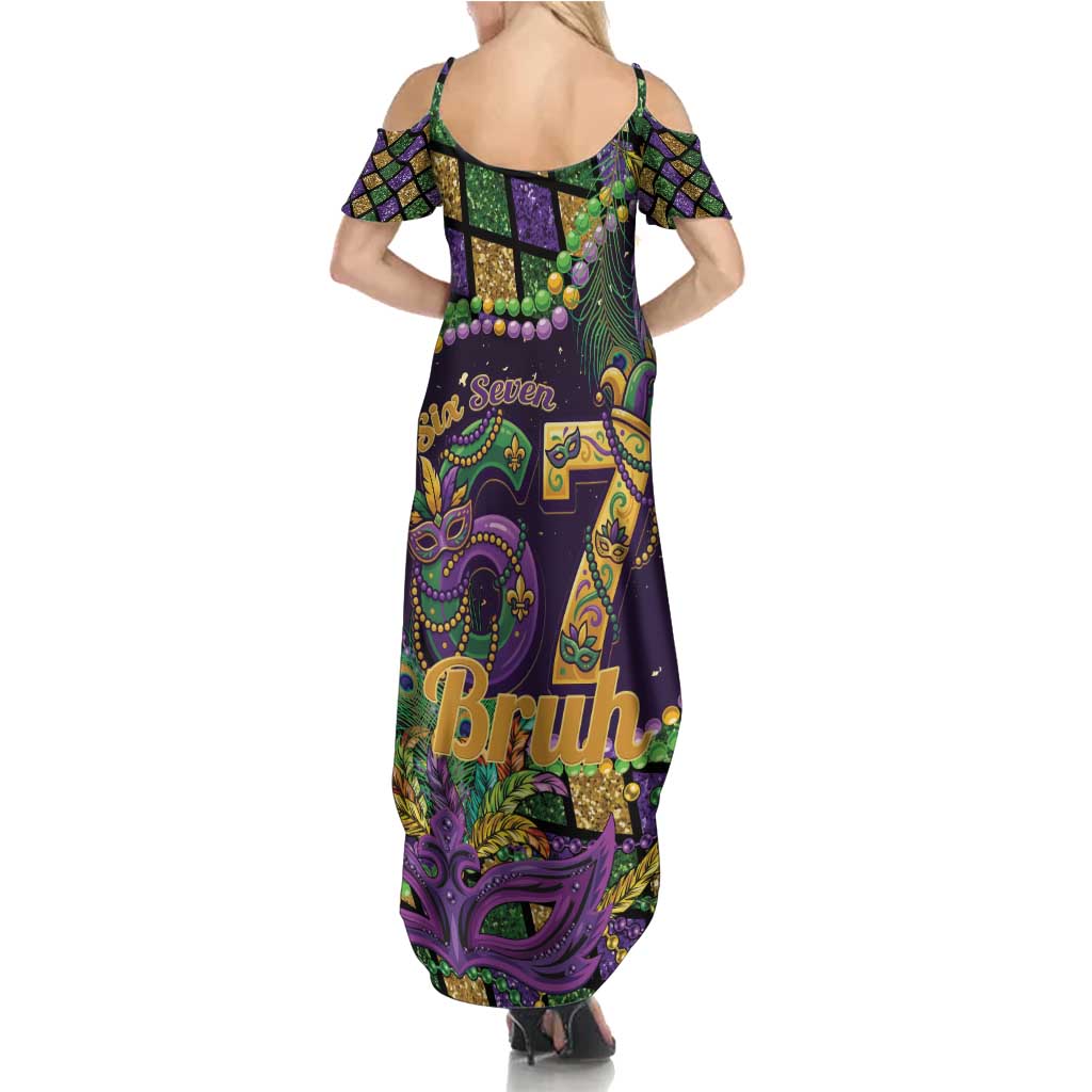 Six Seven Mardi Gras Family Matching Summer Maxi Dress and Hawaiian Shirt 67 Carnival Mask Beads - Wonder Print Shop