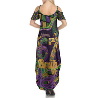 Six Seven Mardi Gras Family Matching Summer Maxi Dress and Hawaiian Shirt 67 Carnival Mask Beads - Wonder Print Shop