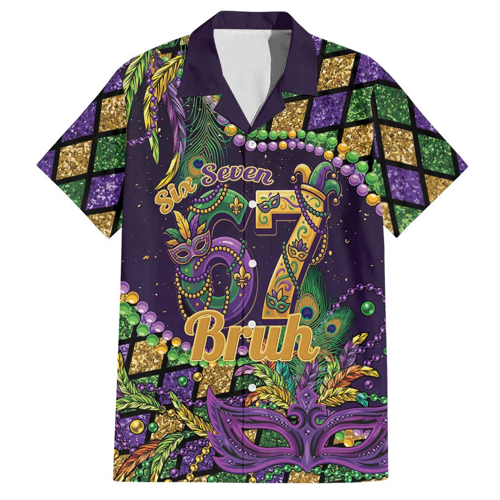 Six Seven Mardi Gras Hawaiian Shirt 67 Carnival Mask Beads - Wonder Print Shop