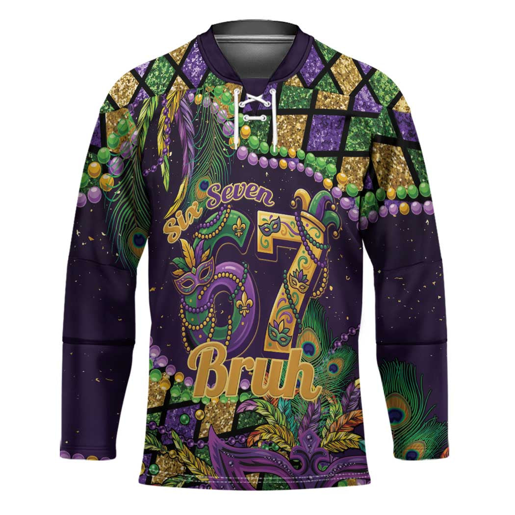 Six Seven Mardi Gras Hockey Jersey 67 Carnival Mask Beads - Wonder Print Shop