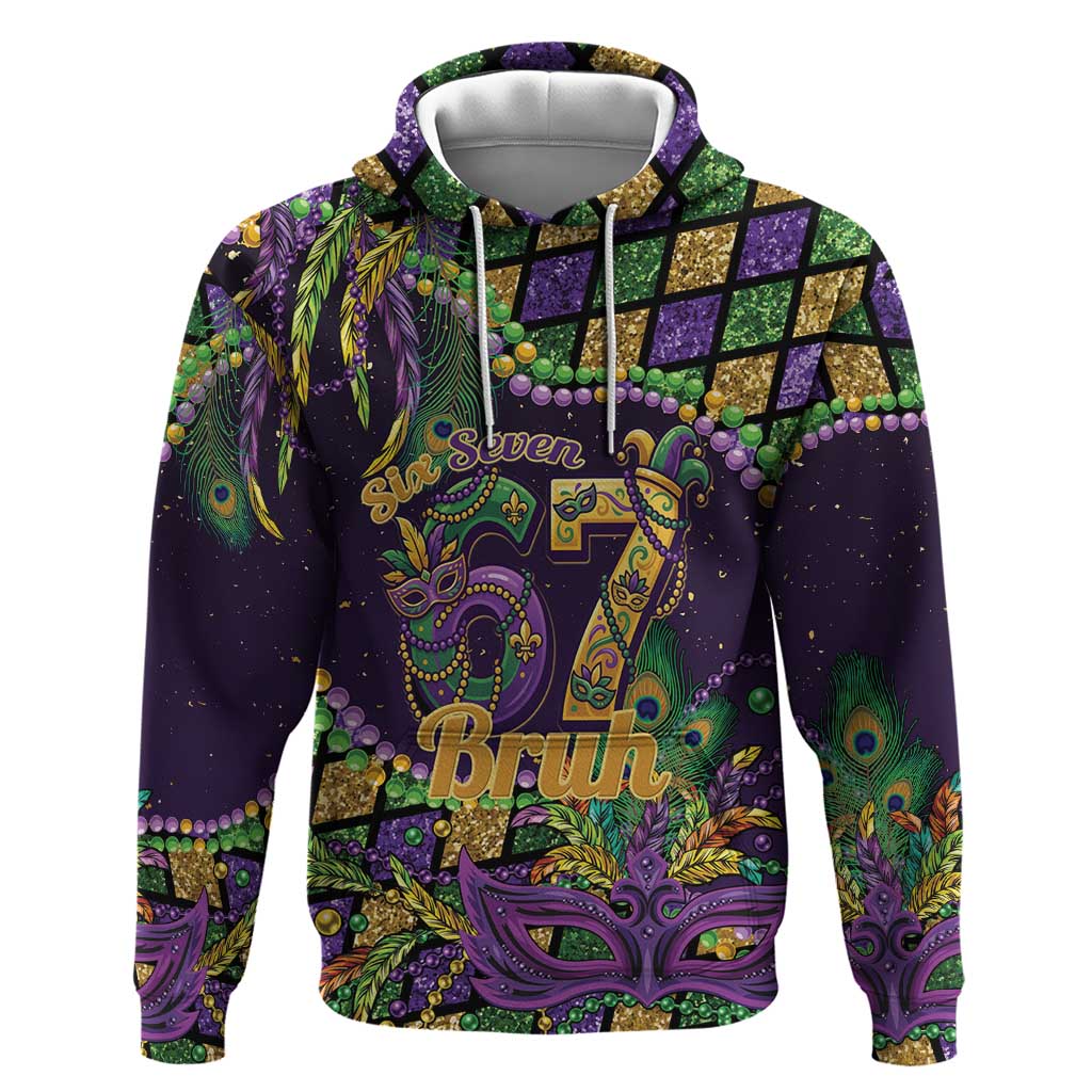 Six Seven Mardi Gras Hoodie 67 Carnival Mask Beads - Wonder Print Shop
