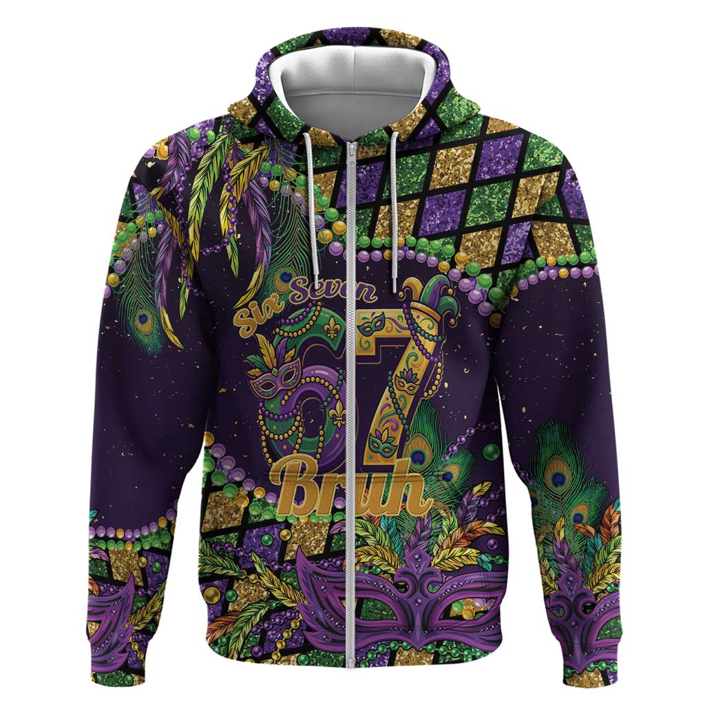 Six Seven Mardi Gras Hoodie 67 Carnival Mask Beads - Wonder Print Shop