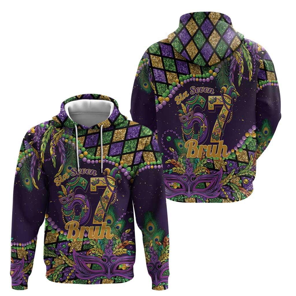 Six Seven Mardi Gras Hoodie 67 Carnival Mask Beads - Wonder Print Shop