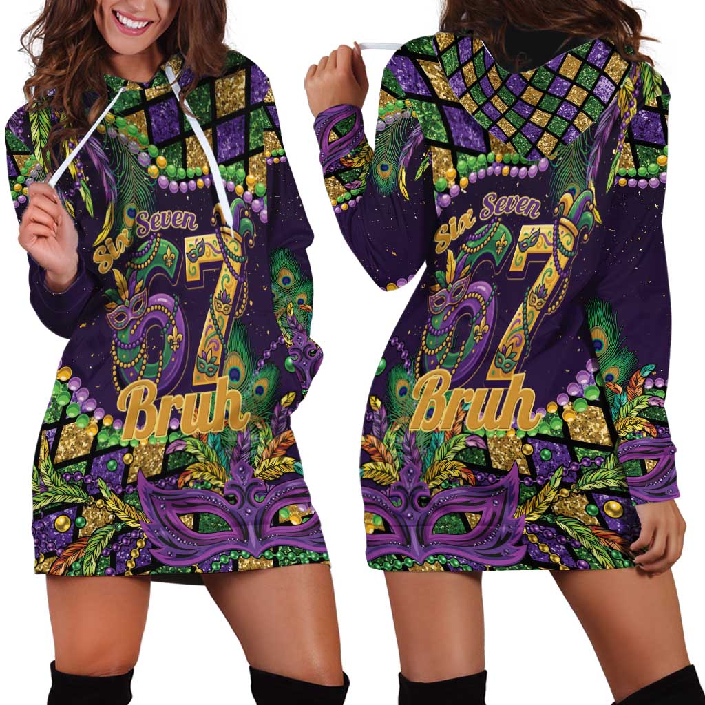 Six Seven Mardi Gras Hoodie Dress 67 Carnival Mask Beads - Wonder Print Shop