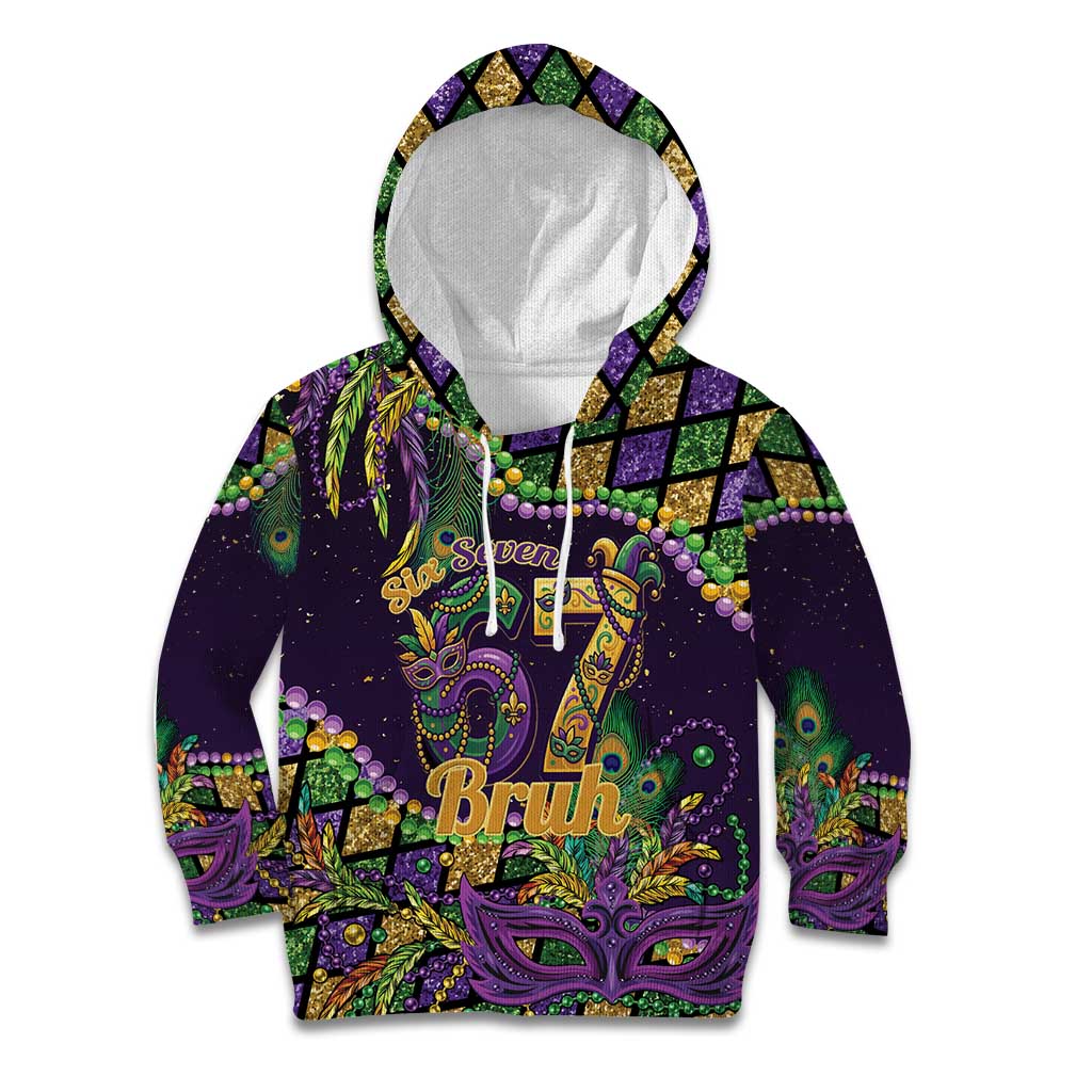 Six Seven Mardi Gras Kid Hoodie 67 Carnival Mask Beads - Wonder Print Shop