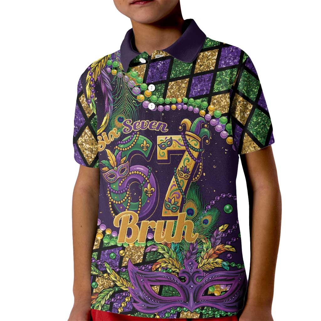 Six Seven Mardi Gras Kid Polo Shirt 67 Carnival Mask Beads - Wonder Print Shop