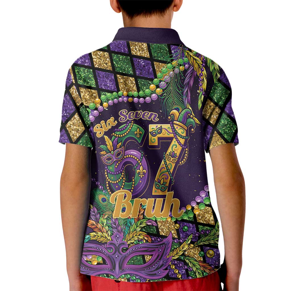 Six Seven Mardi Gras Kid Polo Shirt 67 Carnival Mask Beads - Wonder Print Shop