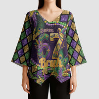 Six Seven Mardi Gras Kimono Sleeve Blouse 67 Carnival Mask Beads - Wonder Print Shop