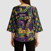 Six Seven Mardi Gras Kimono Sleeve Blouse 67 Carnival Mask Beads - Wonder Print Shop