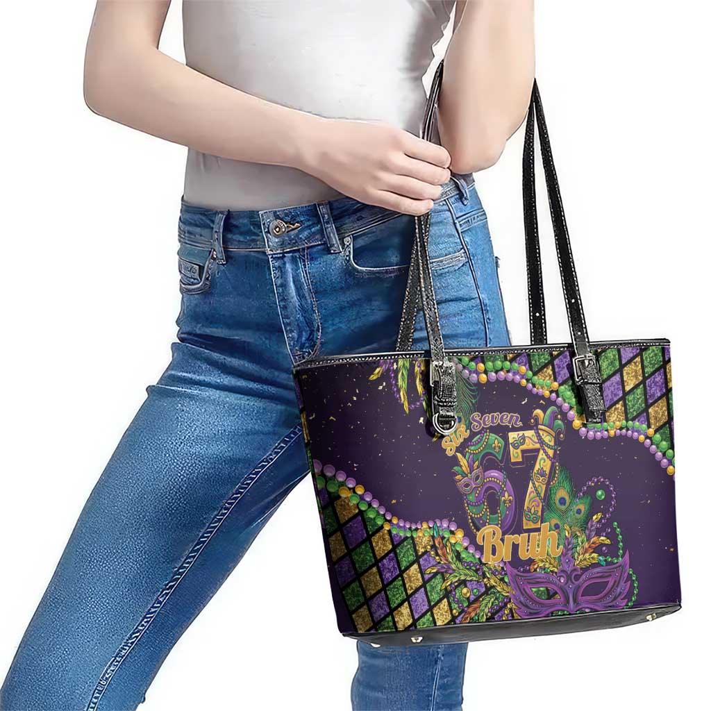 Six Seven Mardi Gras Leather Tote Bag 67 Carnival Mask Beads - Wonder Print Shop