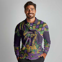 Six Seven Mardi Gras Long Sleeve Polo Shirt 67 Carnival Mask Beads - Wonder Print Shop