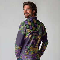 Six Seven Mardi Gras Long Sleeve Polo Shirt 67 Carnival Mask Beads - Wonder Print Shop