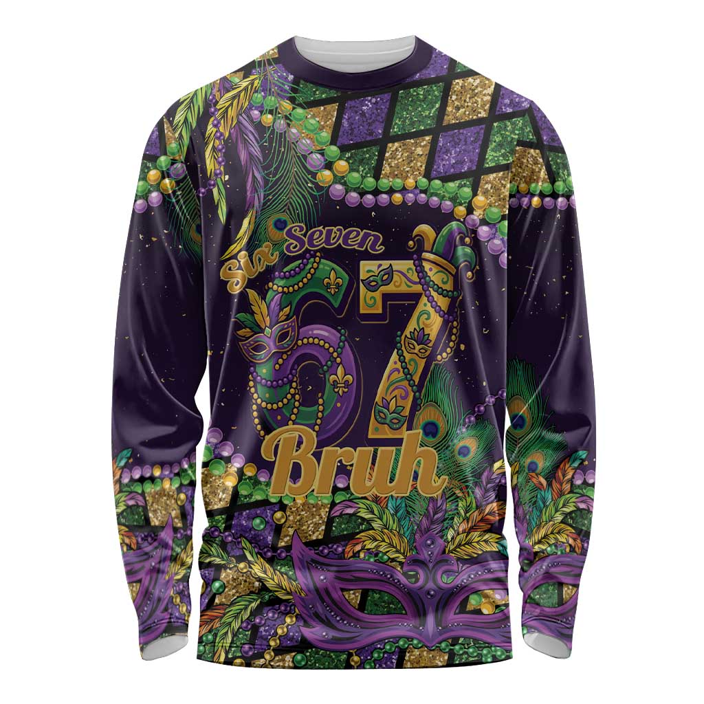 Six Seven Mardi Gras Long Sleeve Shirt 67 Carnival Mask Beads - Wonder Print Shop
