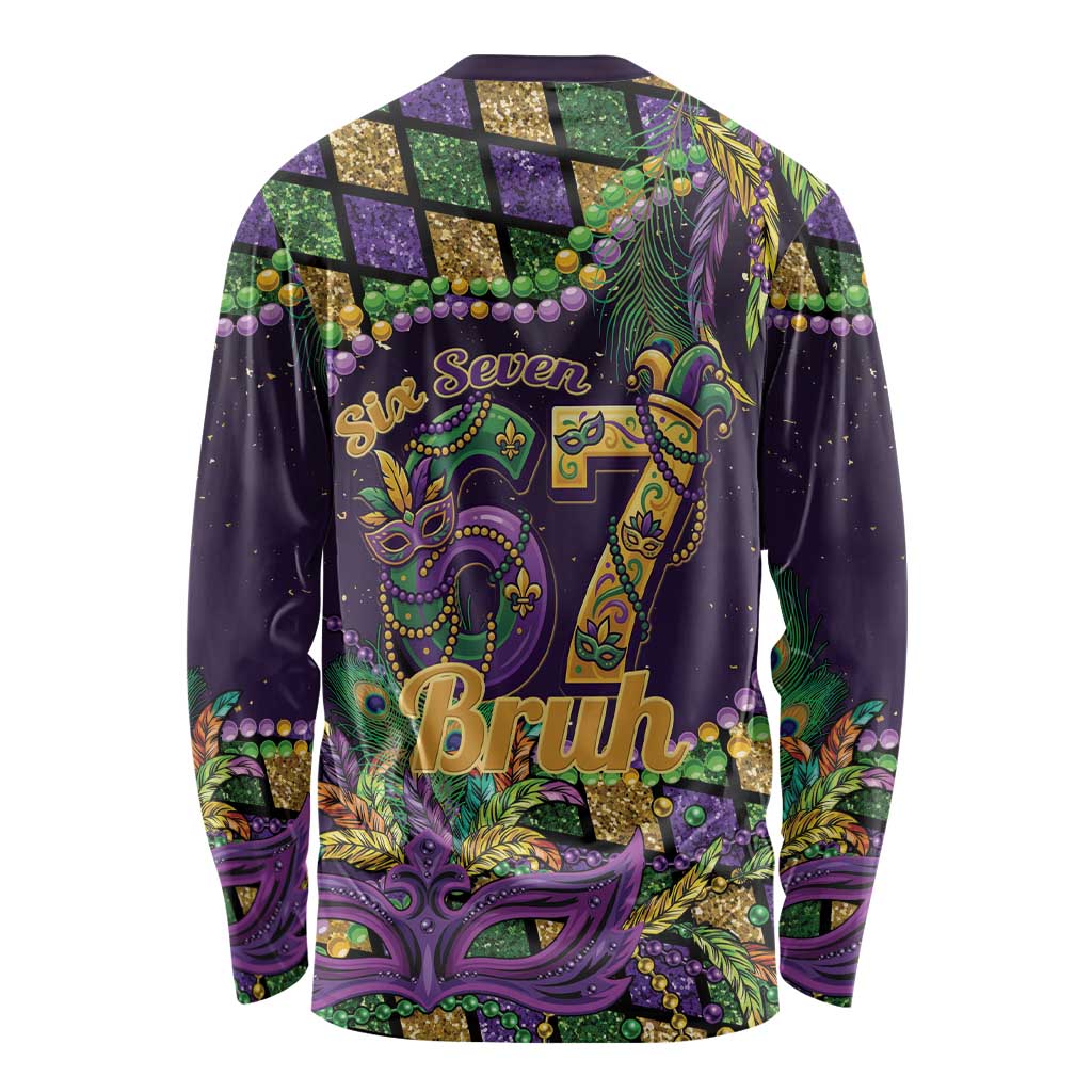 Six Seven Mardi Gras Long Sleeve Shirt 67 Carnival Mask Beads - Wonder Print Shop