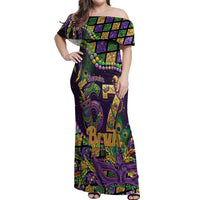 Six Seven Mardi Gras Off Shoulder Maxi Dress 67 Carnival Mask Beads - Wonder Print Shop