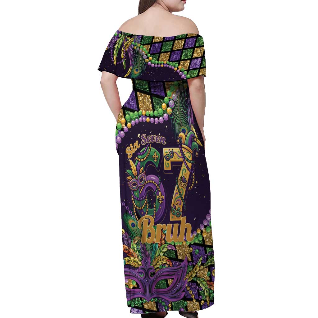 Six Seven Mardi Gras Off Shoulder Maxi Dress 67 Carnival Mask Beads - Wonder Print Shop