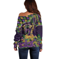 Six Seven Mardi Gras Off Shoulder Sweater 67 Carnival Mask Beads - Wonder Print Shop