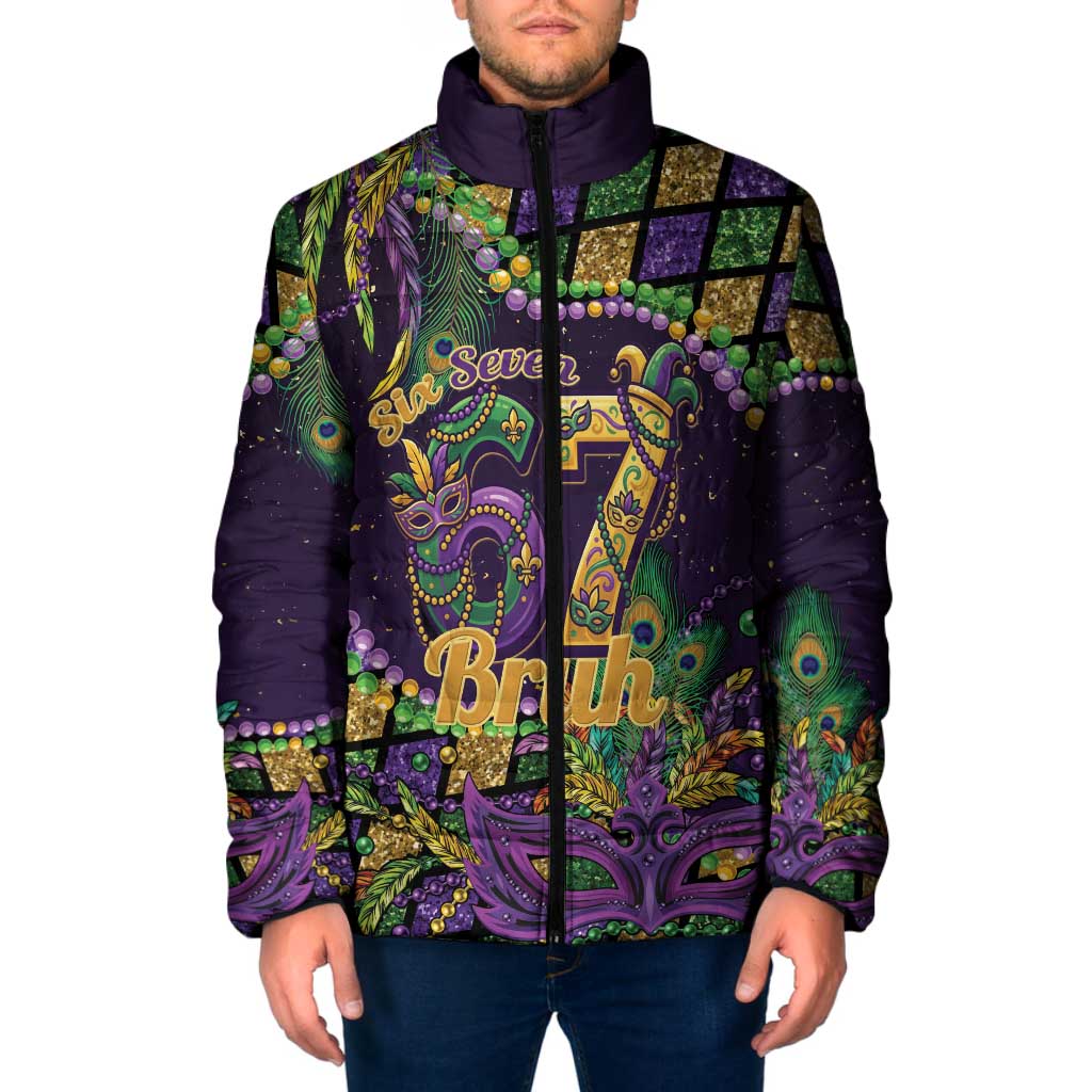 Six Seven Mardi Gras Padded Jacket 67 Carnival Mask Beads - Wonder Print Shop