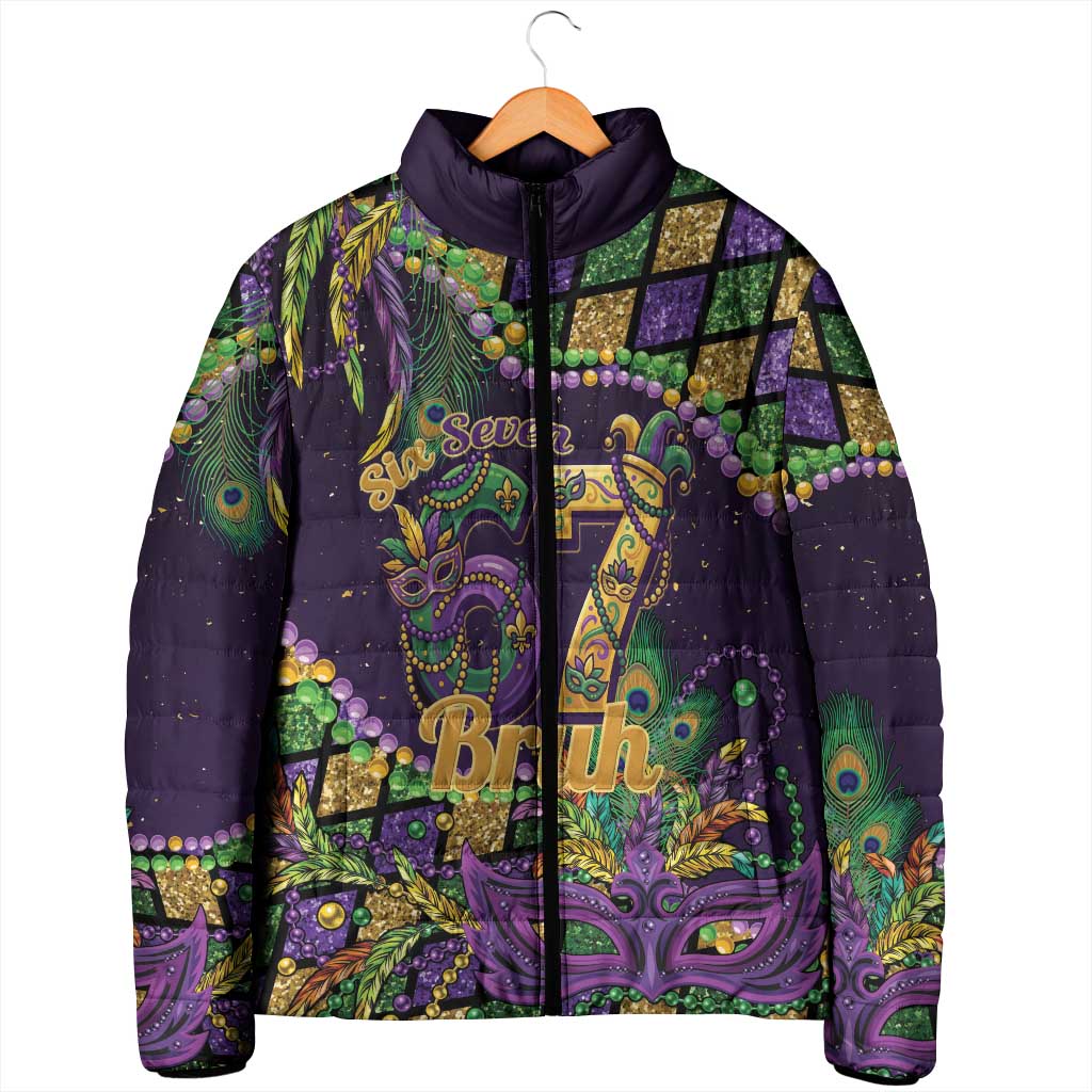 Six Seven Mardi Gras Padded Jacket 67 Carnival Mask Beads - Wonder Print Shop