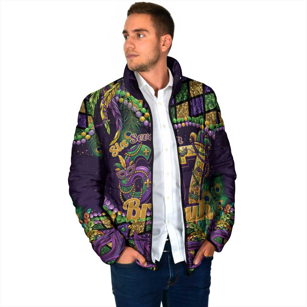 Six Seven Mardi Gras Padded Jacket 67 Carnival Mask Beads - Wonder Print Shop