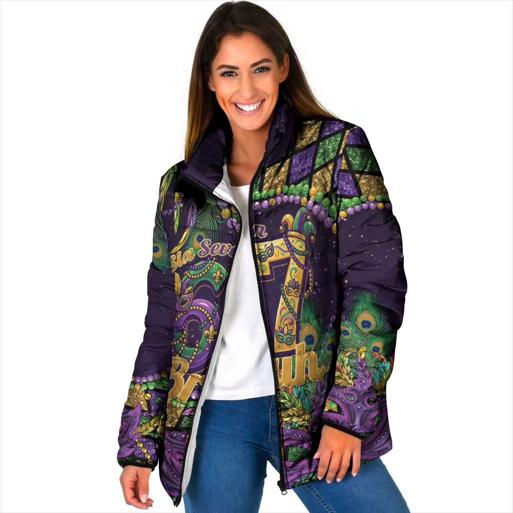 Six Seven Mardi Gras Padded Jacket 67 Carnival Mask Beads - Wonder Print Shop