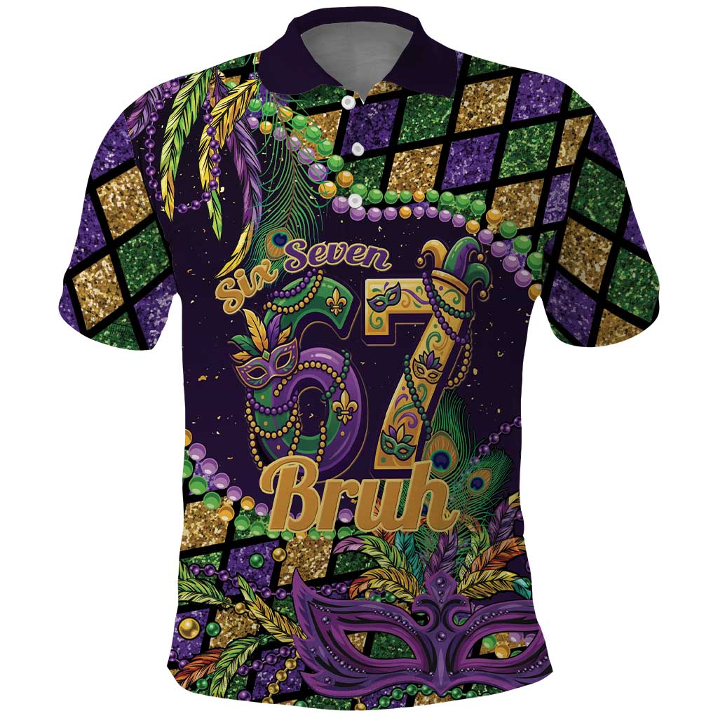 Six Seven Mardi Gras Polo Shirt 67 Carnival Mask Beads - Wonder Print Shop