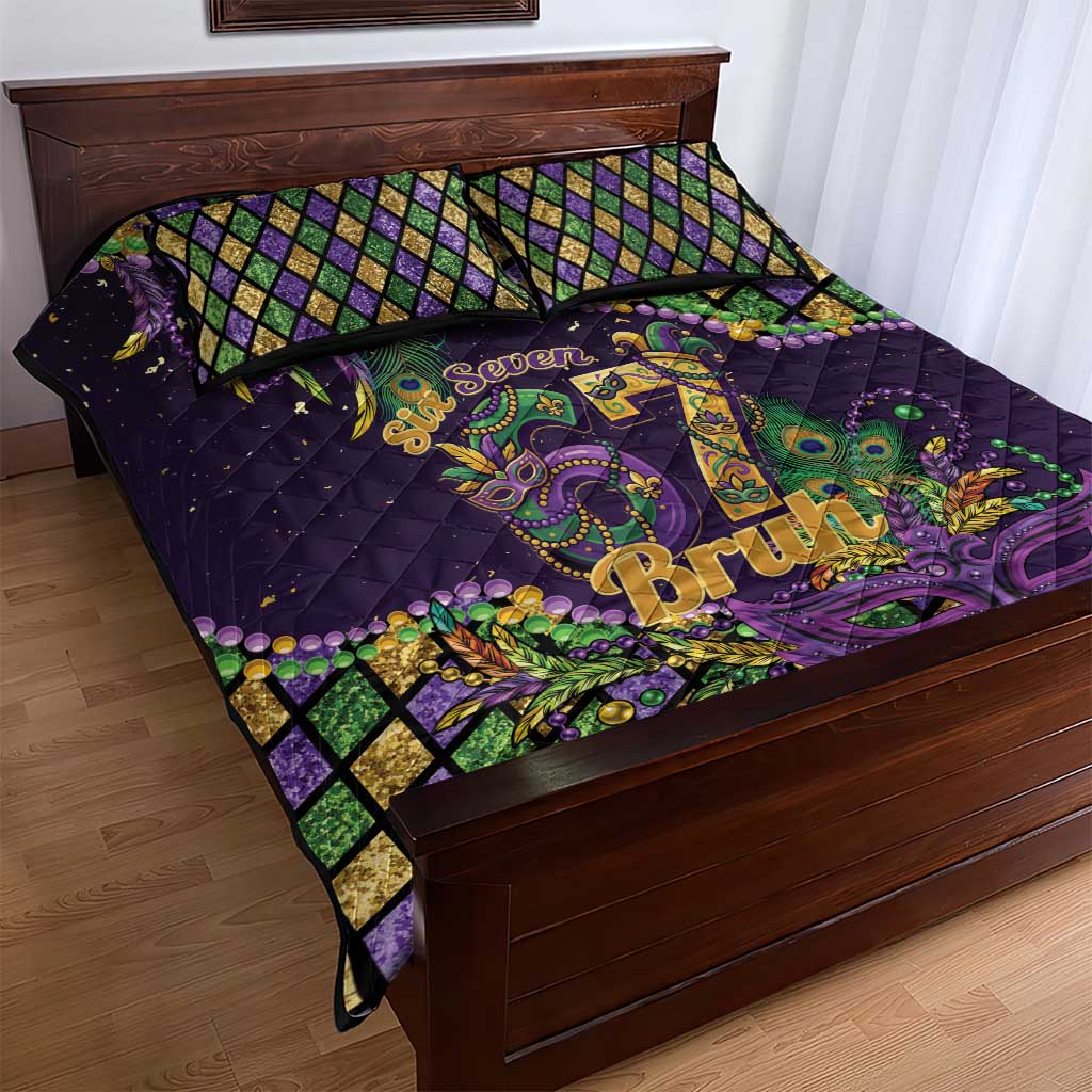 Six Seven Mardi Gras Quilt Bed Set 67 Carnival Mask Beads - Wonder Print Shop