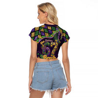 Six Seven Mardi Gras Raglan Cropped T Shirt 67 Carnival Mask Beads - Wonder Print Shop