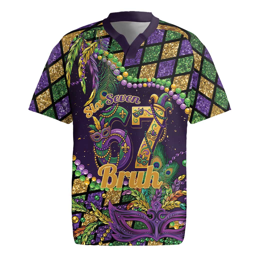 Six Seven Mardi Gras Rugby Jersey 67 Carnival Mask Beads - Wonder Print Shop