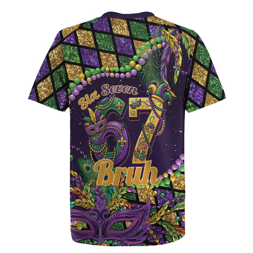 Six Seven Mardi Gras Rugby Jersey 67 Carnival Mask Beads - Wonder Print Shop