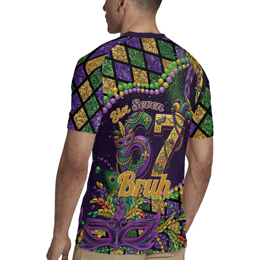 Six Seven Mardi Gras Rugby Jersey 67 Carnival Mask Beads - Wonder Print Shop