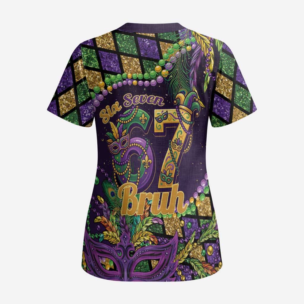 Six Seven Mardi Gras Scrub Top 67 Carnival Mask Beads - Wonder Print Shop