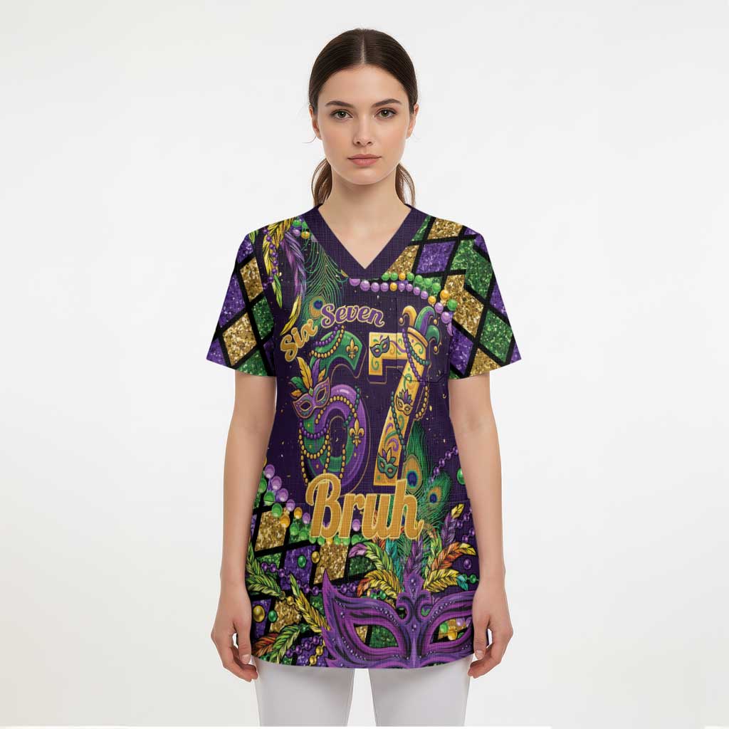 Six Seven Mardi Gras Scrub Top 67 Carnival Mask Beads - Wonder Print Shop