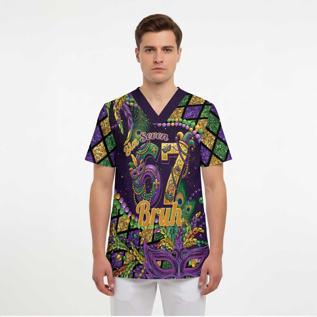Six Seven Mardi Gras Scrub Top 67 Carnival Mask Beads - Wonder Print Shop