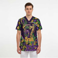 Six Seven Mardi Gras Scrub Top 67 Carnival Mask Beads - Wonder Print Shop