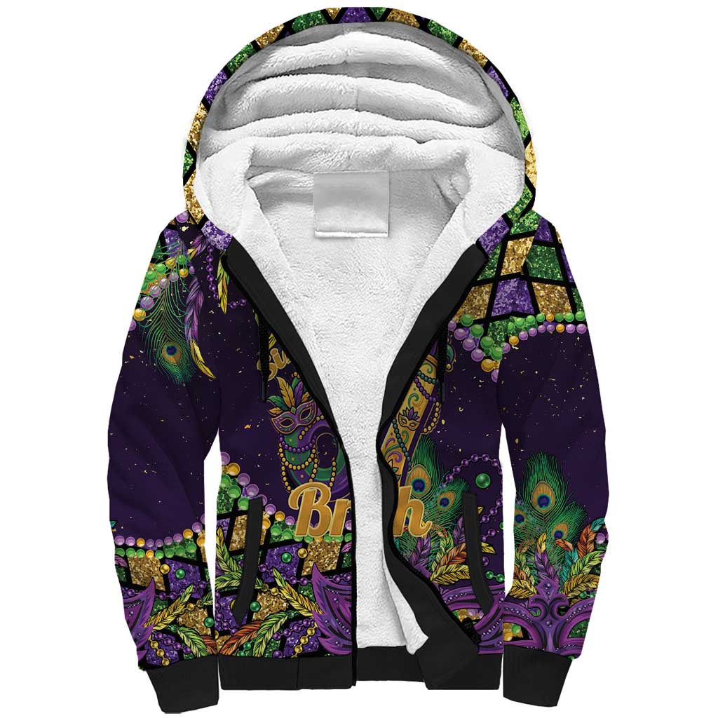 Six Seven Mardi Gras Sherpa Hoodie 67 Carnival Mask Beads - Wonder Print Shop