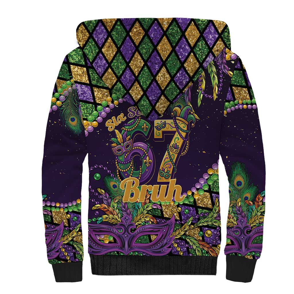 Six Seven Mardi Gras Sherpa Hoodie 67 Carnival Mask Beads - Wonder Print Shop