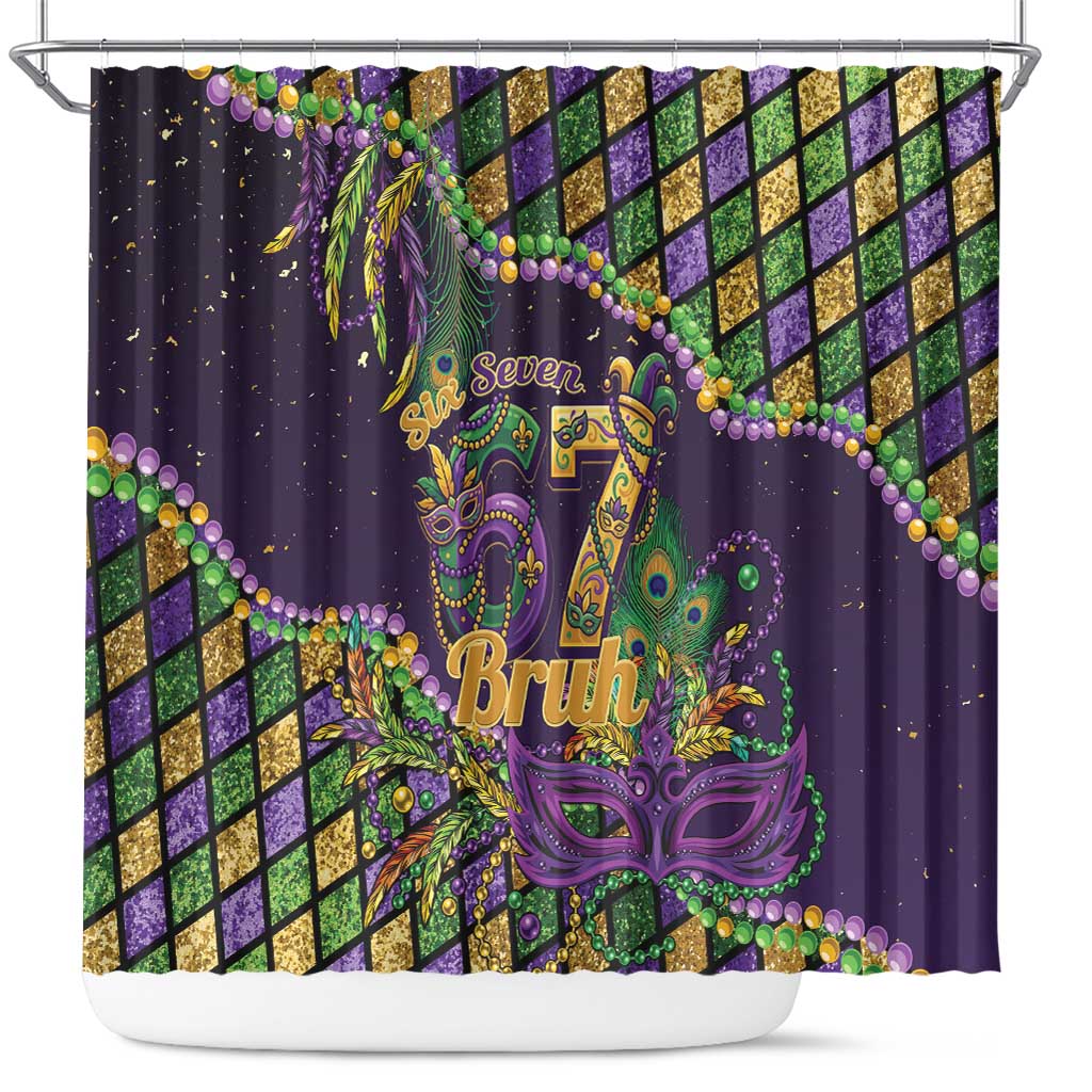 Six Seven Mardi Gras Shower Curtain 67 Carnival Mask Beads - Wonder Print Shop