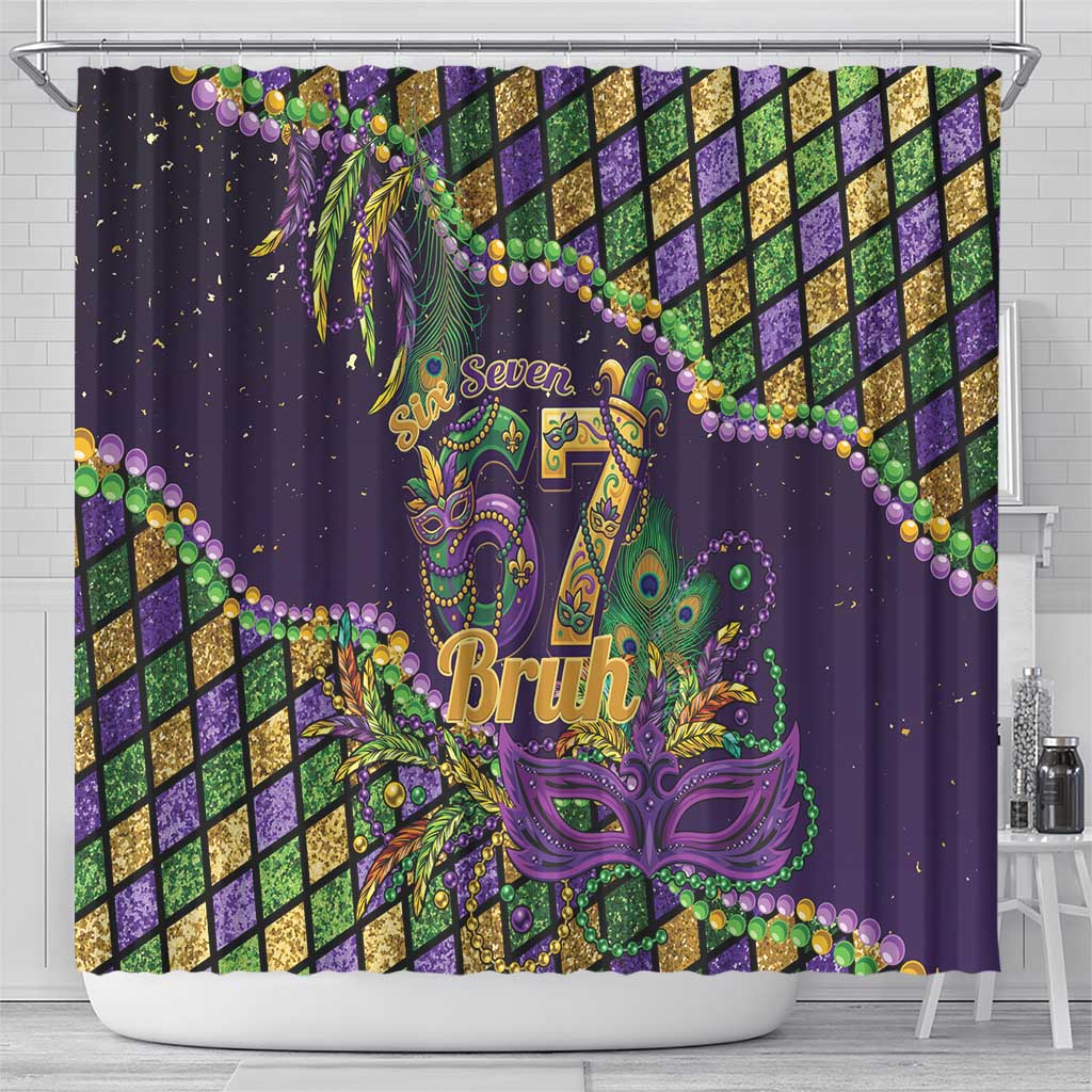 Six Seven Mardi Gras Shower Curtain 67 Carnival Mask Beads - Wonder Print Shop